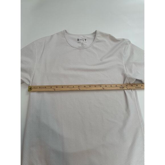 BYLT LUX Size L Drop Cut T-Shirt White Gray Dots Short Sleeves - Picture 4 of 5